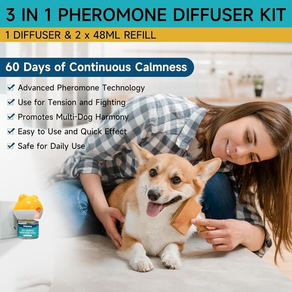 Lot 2 Dog Calming Diffuser 3-in-1 Kit Pheromones for Anxiety 2 Refills 120 Days - Picture 2 of 11